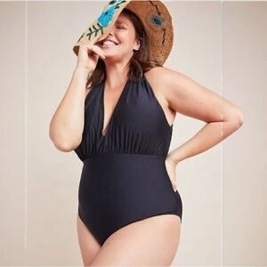 Anthropologie Zinnia Padded Plunge One Piece Swimsuit Sleeveless Black Size 2X